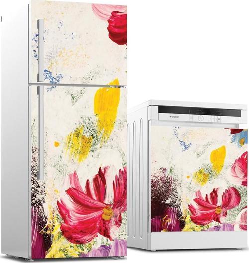 Buzdolabı ve Bulaşık Makinası Beyaz Eşya Sticker Kaplama Tuval Çiçek