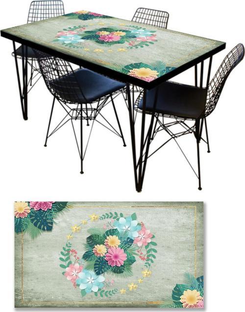 Masa Kaplama Folyosu Mobilya Masa Kaplama Folyoları 3D Tropikal Çiçekler