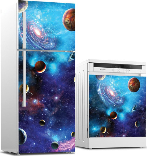 Buzdolabı ve Bulaşık Makinası Beyaz Eşya Sticker Kaplama Uzay Galaksiler