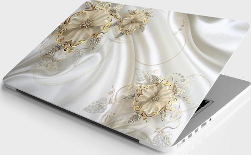 Laptop Sticker Bilgisayar Notebook Pc Kaplama Etiketi 3D Altın Çiçek