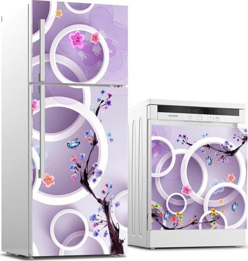 Buzdolabı ve Bulaşık Makinası Beyaz Eşya Sticker Kaplama Yuvarlak Ağaç
