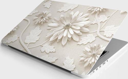 Laptop Sticker Bilgisayar Notebook Pc Kaplama Etiketi 3D Beyaz Yaprak