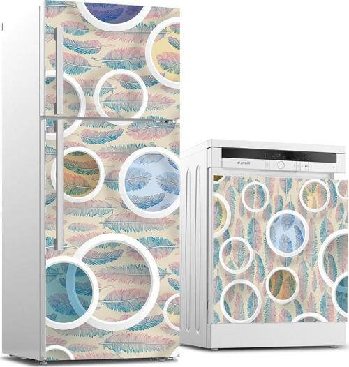 Buzdolabı ve Bulaşık Makinası Beyaz Eşya Sticker Kaplama Yuvarlak Desen Yaprak
