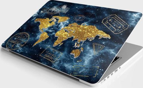 Laptop Sticker Bilgisayar Notebook Pc Kaplama Etiketi Altın Dünya Haritası