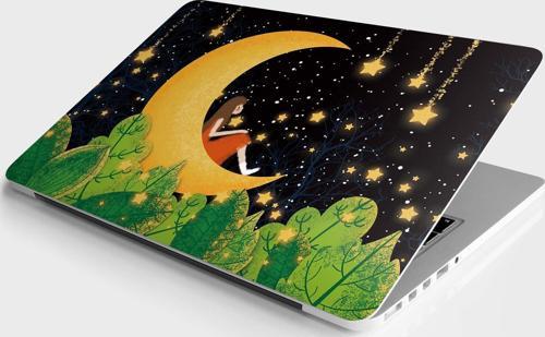 Laptop Sticker Bilgisayar Notebook Pc Kaplama Etiketi Ay Yıldız Kız
