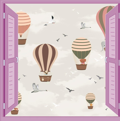 Çocuk Odası Bebek Odası Pencere Poster Duvar Kağıdı Balonlar Kuşlar