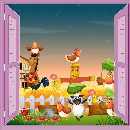 Çocuk Odası Bebek Odası Pencere Poster Duvar Kağıdı Çiftlik