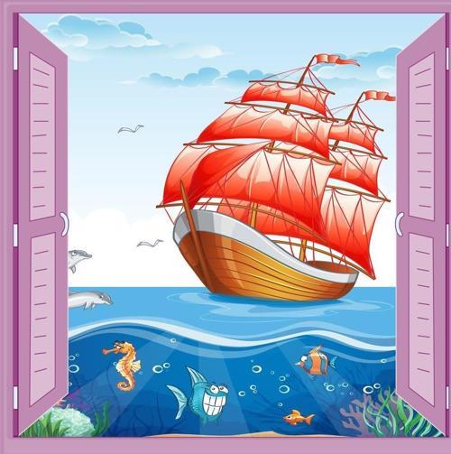 Çocuk Odası Bebek Odası Pencere Poster Duvar Kağıdı Gemi