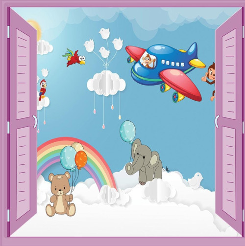 Çocuk Odası Bebek Odası Pencere Poster Duvar Kağıdı Renkli Uçak