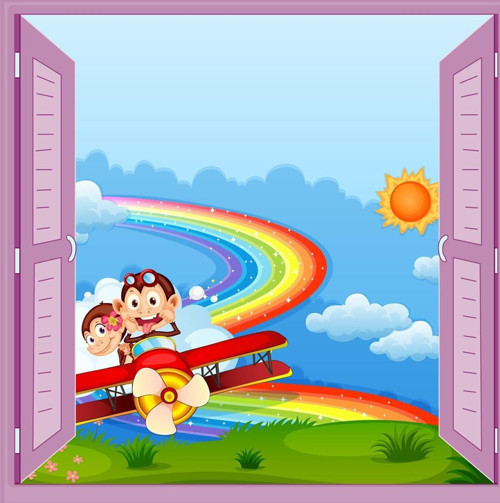 Çocuk Odası Bebek Odası Pencere Poster Duvar Kağıdı Uçak