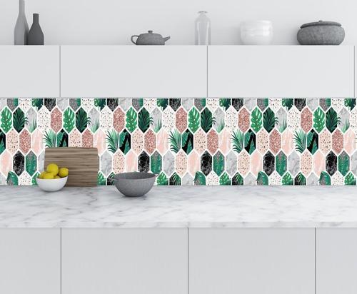 Mutfak Tezgah Arası Folyo Fayans Kaplama Folyosu Altıgen Çiçek 60x300 CM