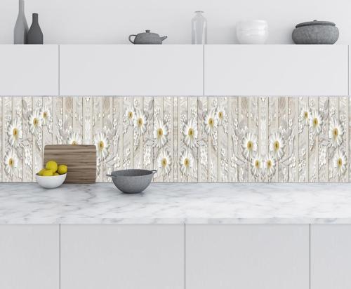 Mutfak Tezgah Arası Folyo Fayans Kaplama Folyosu Beyaz Papatya 60x100 CM