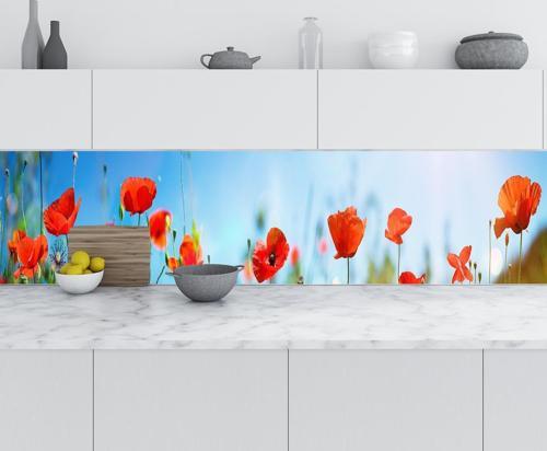 Mutfak Tezgah Arası Folyo Fayans Kaplama Folyosu Gelincikler 60x300 CM