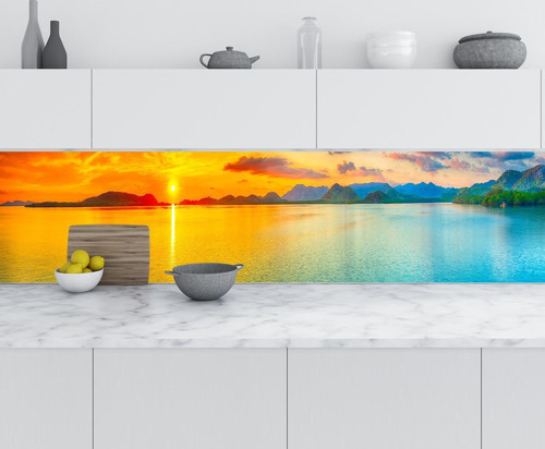 Mutfak Tezgah Arası Folyo Fayans Kaplama Folyosu Deniz Dağ 60x200 CM