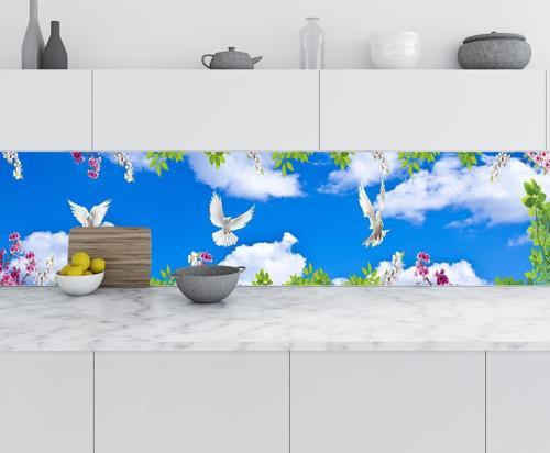 Mutfak Tezgah Arası Folyo Fayans Kaplama Folyosu Gökyüzü Çiçekler 60x100 CM