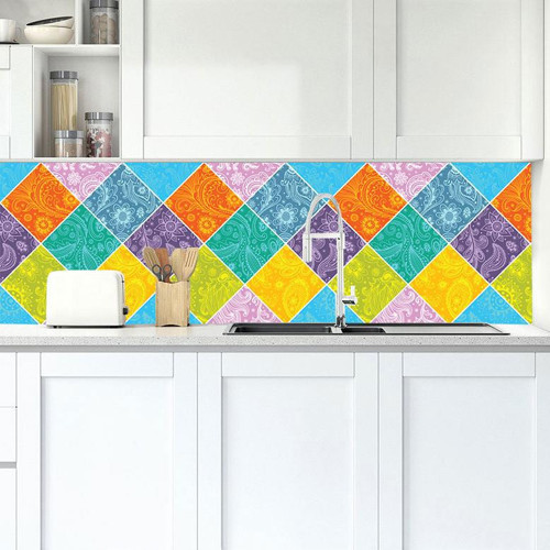 Mutfak Tezgah Arası Folyo Fayans Kaplama Folyosu Kare Desen 60 x 100