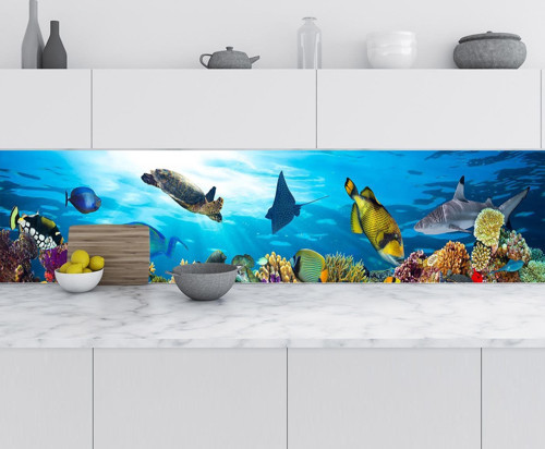 Mutfak Tezgah Arası Folyo Fayans Kaplama Folyosu Deniz Kaplumbağa 60x500 CM