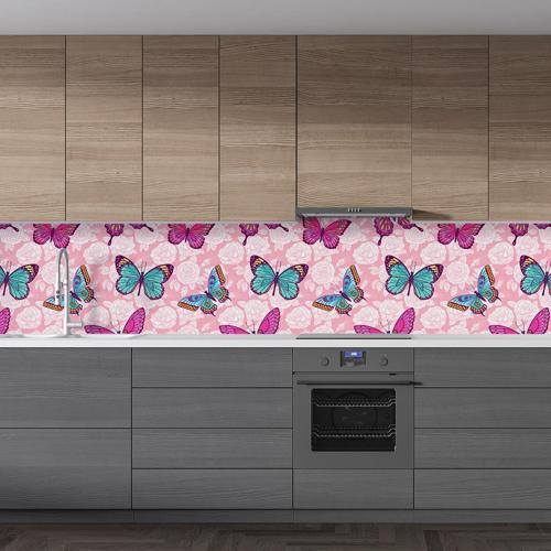 Mutfak Tezgah Arası Folyo Fayans Kaplama Folyosu Pembe Kelebekler 60 x 100