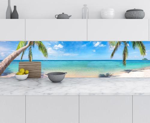 Mutfak Tezgah Arası Folyo Fayans Kaplama Folyosu Tropikal Plaj 60x300 CM
