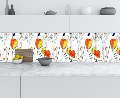 Mutfak Tezgah Arası Folyo Fayans Kaplama Folyosu Çiçek Çizim 60x500 CM