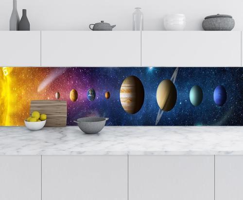 Mutfak Tezgah Arası Folyo Fayans Kaplama Folyosu Güneş ve Gezegenler 60x300 CM