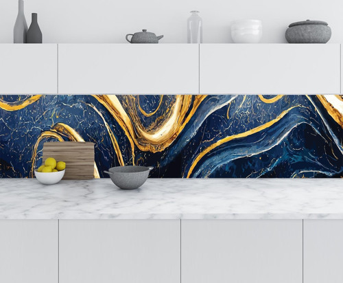 Mutfak Tezgah Arası Folyo Fayans Kaplama Folyosu Mavi Mermer Altın 60x400 CM