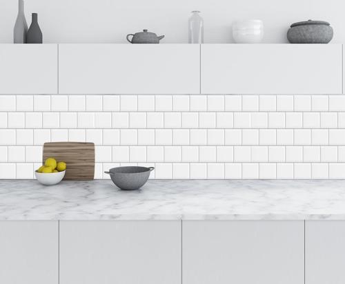 Mutfak Tezgah Arası Folyo Fayans Kaplama Folyosu Beyaz Dikdörtgen Mozaik Karo 60x300 CM