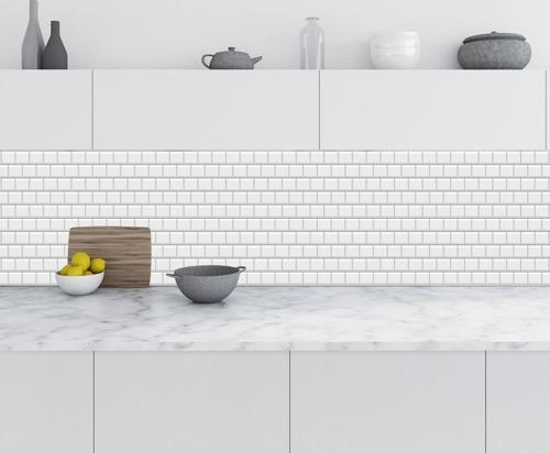 Mutfak Tezgah Arası Folyo Fayans Kaplama Folyosu Beyaz Fayans Doku 60x300 CM