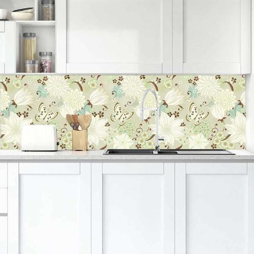 Mutfak Tezgah Arası Folyo Fayans Kaplama Folyosu Çiçekler Kelebek 60 x 500