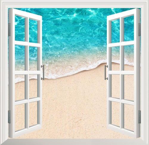 Pencere Poster Duvar Kağıdı Deniz Kenarı Yapışkanlı Sticker