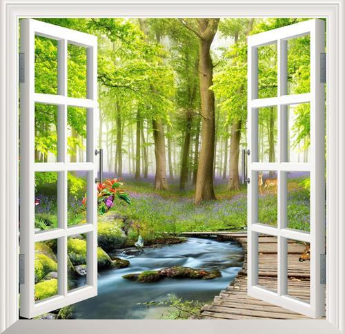 Pencere Poster Duvar Kağıdı Doğa Orman Yapışkanlı Sticker