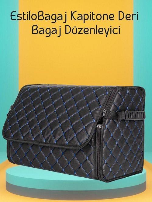 EstiloBagaj Kapitone Deri Oto Bagaj Düzenleyici Siyah Mavi