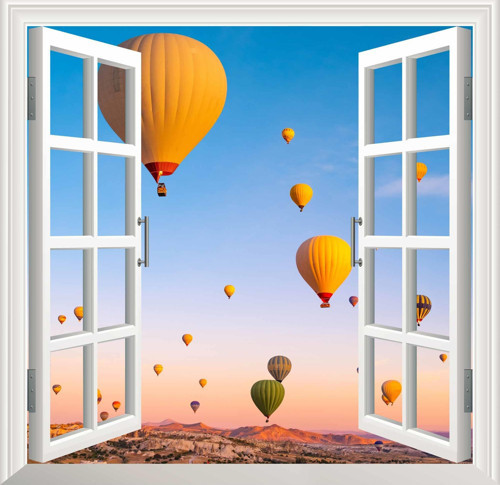 Pencere Poster Duvar Kağıdı Kapadokya Balon Yapışkanlı Sticker
