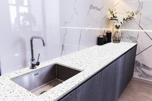 Tezgah Üstü Fayans Kaplama Folyosu Mutfak Tezgahı Kaplama Terrazzo Desen 70 cm x 3 Metre