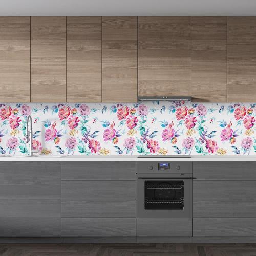 Mutfak Tezgah Arası Folyo Fayans Kaplama Folyosu Suluboya Çiçekler 60 x 100