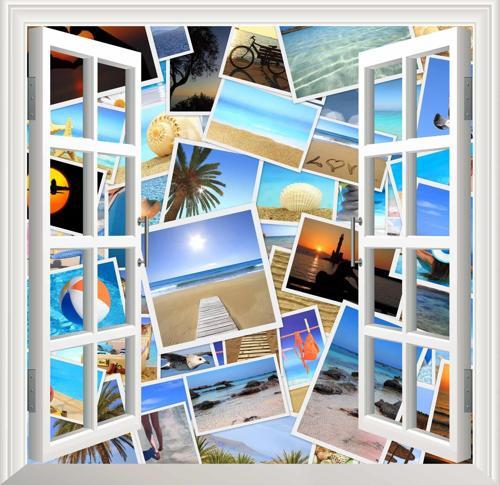 Pencere Poster Duvar Kağıdı Tatil Fotokolaj Yapışkanlı Sticker