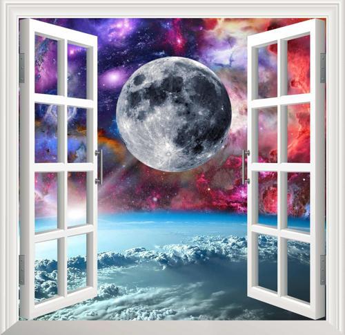 Pencere Poster Duvar Kağıdı Uzay Manzarası 1 Yapışkanlı Sticker