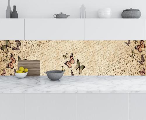 Mutfak Tezgah Arası Folyo Fayans Kaplama Folyosu Vintage Kelebek 60x500 CM