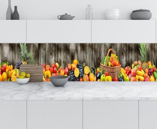 Mutfak Tezgah Arası Folyo Fayans Kaplama Folyosu Sebze Meyve Koyu Ahşap 60x100 CM