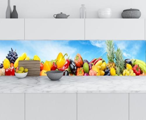 Mutfak Tezgah Arası Folyo Fayans Kaplama Folyosu Sebze Meyve Mavi Gökyüzü 60x500 CM