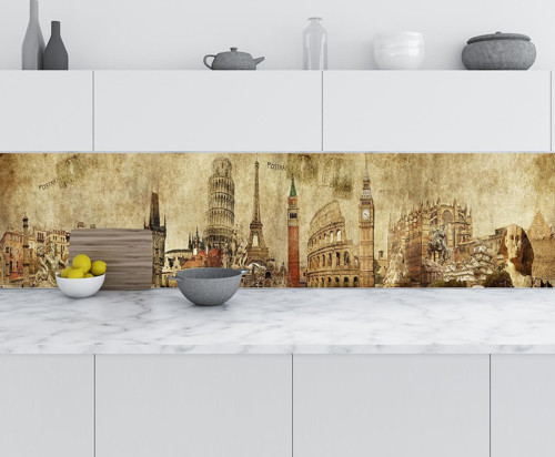 Mutfak Tezgah Arası Folyo Fayans Kaplama Folyosu Mimari Kolaj 60x300 CM