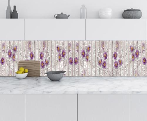 Mutfak Tezgah Arası Folyo Fayans Kaplama Folyosu Mor Papatya 60x500 CM