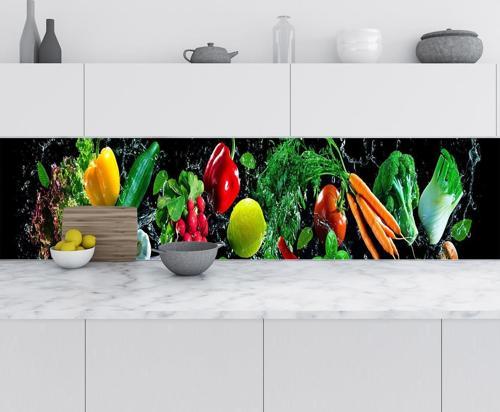 Mutfak Tezgah Arası Folyo Fayans Kaplama Folyosu Sebzeler 60x100 CM