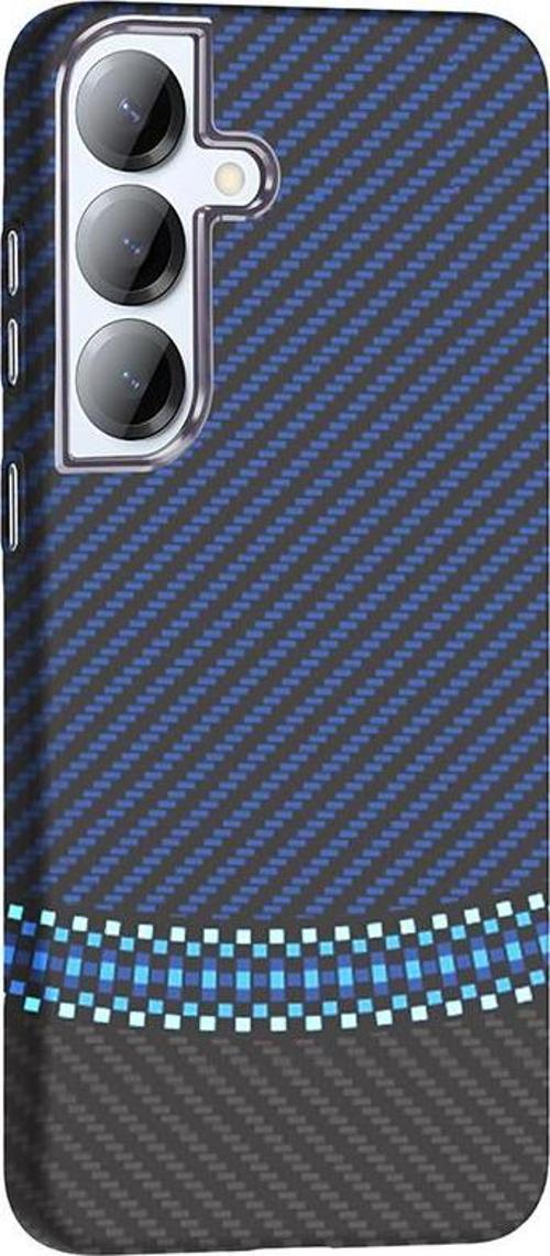 Galaxy S25 Kılıf M-safe Şarj Özellikli Karbon Fiber Görünümlü Gros Kapak Siyah-Lacivert