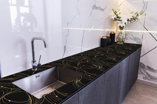 Tezgah Üstü Fayans Kaplama Folyosu Mutfak Tezgahı Kaplama Siyah Çizgiler 70 cm x 4 Metre