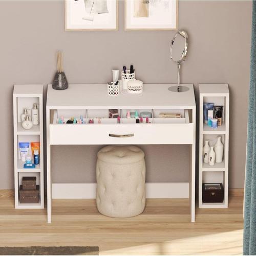 Arya Novella Raflı Ve Çekmeceli Beyaz Makyaj Masası/Dresuar/Çalışma Masası