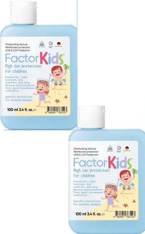 2 Adet Factor Kids Ultra Nemlendirici Çocuklar Için Yüksek Korumalı Güneş Kremi Spf50 100 Ml*2 Adet