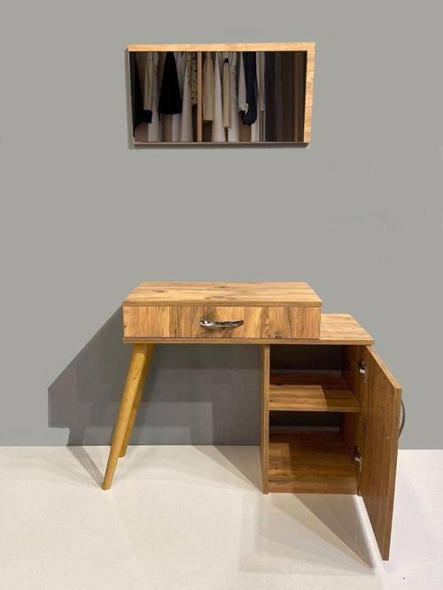 London Novella Dolaplı Çekmeceli Aynalı Makyaj Masası/Dresuar Atlantik Çam (Make Up Desk)