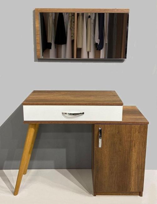 London Novella Dolaplı Çekmeceli Aynalı Makyaj Masası/Dresuar Barok Beyaz (Make Up Desk)