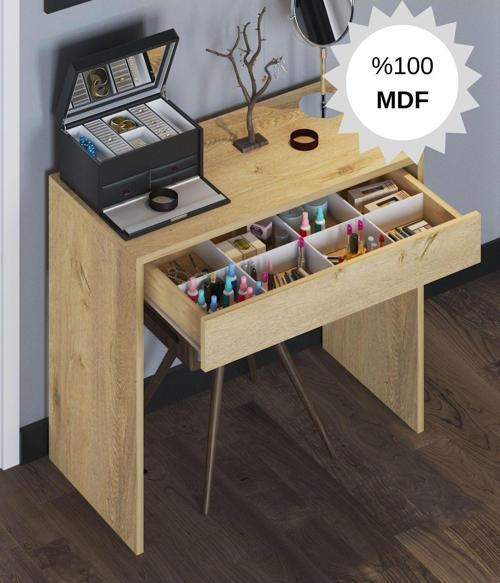 Mdf Arya Novella Mode Çekmeceli Makyaj Masası (Lefkas Meşe )